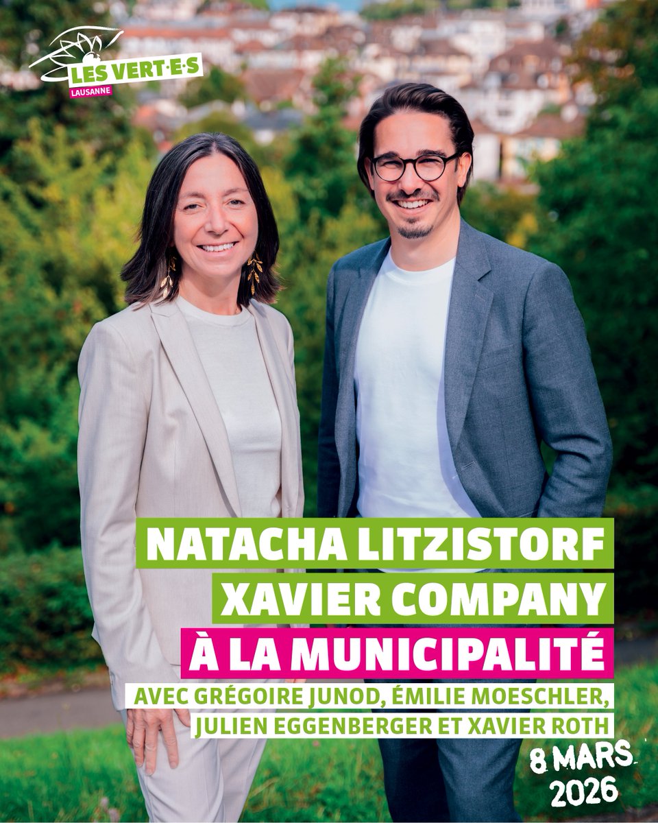 Natacha Litzistorf et Xavier Company se représentent à la Municipalité de Lausanne.
Nos élu-e-s veulent poursuivre leur engagement pour une ville écologique, solidaire et prospère !