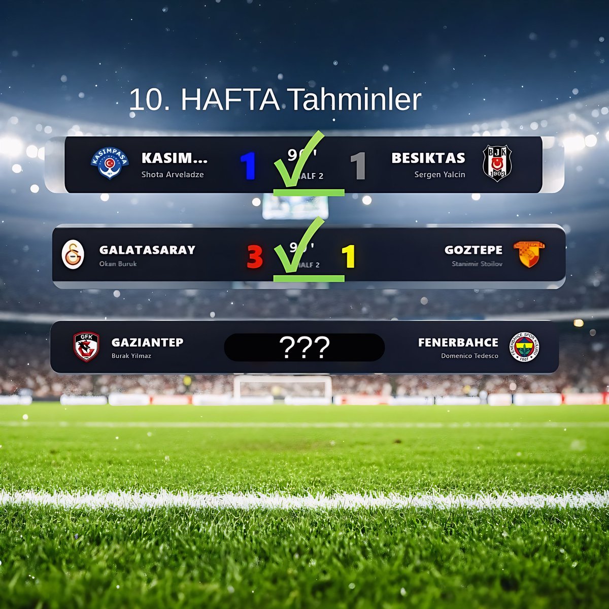 Simüle ettiğimiz iki maçta da skoru tam olarak doğru bildik. Sıra Gaziantep-Fenerbahçe eşleşmesinde sence sonuç ne olacak #skor #fenerinmaçıvar #süperlig #tahmin