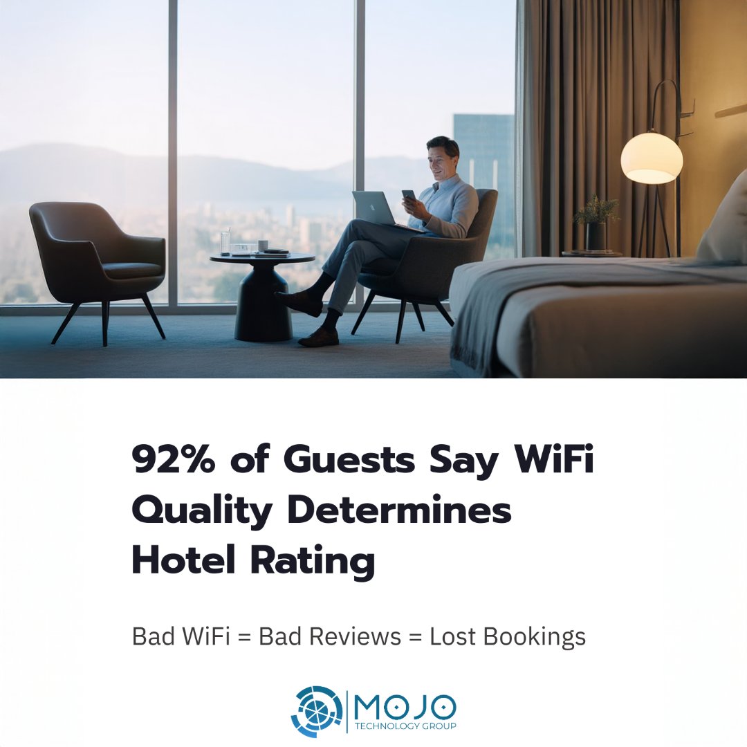 MoJoTechGroup's tweet image. Why do 92% of guests say WiFi quality determines their hotel rating? The infrastructure that makes everything else work.

#HospitalityTechnology #HotelWiFi #MoJoTechnologyGroup  #mojotechgroup #HotelTech