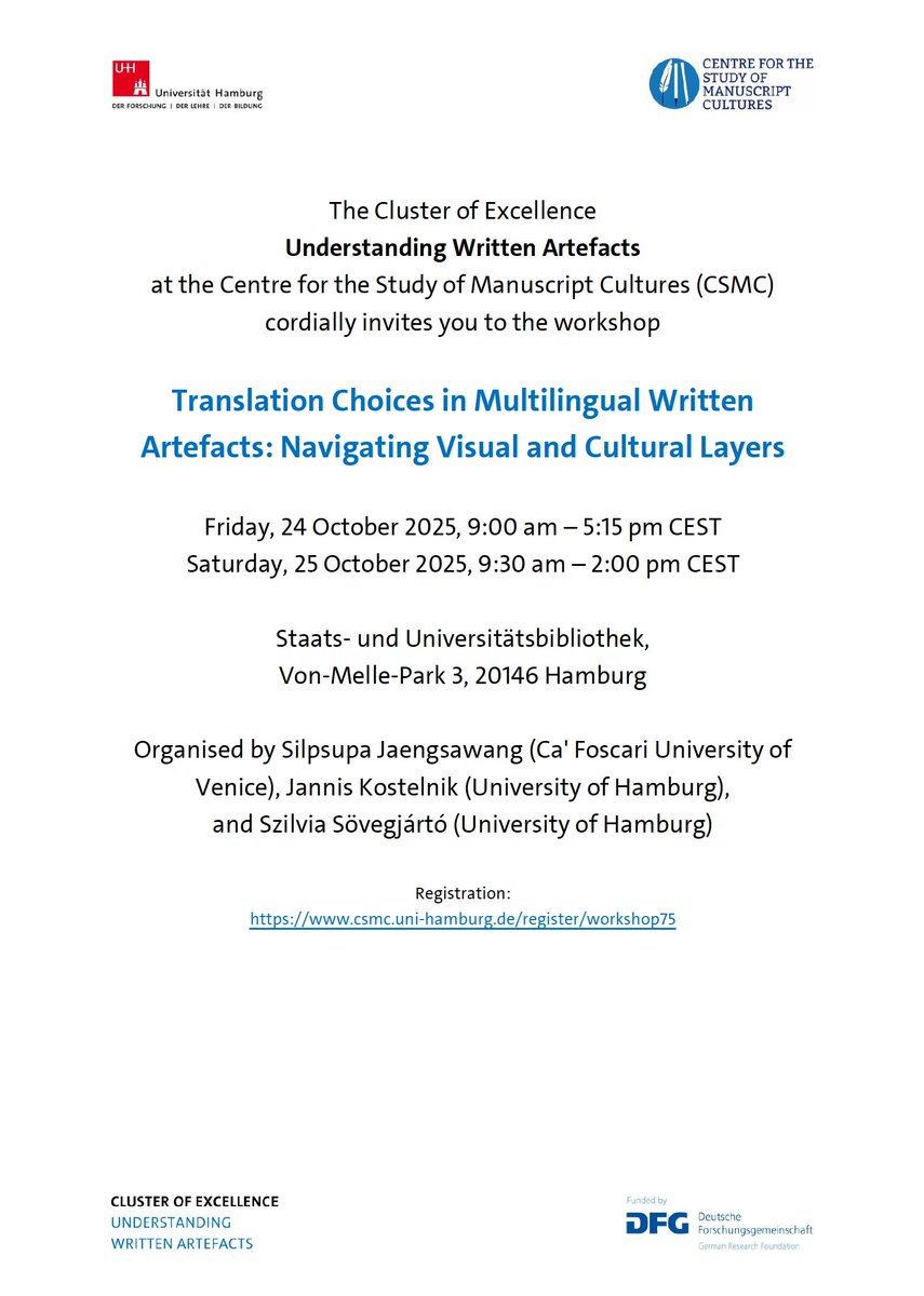 Workshop on Translation Choices in Hamburg

On 24-25 October, Philip Bockholt took part in the workshop 'Translation Choices in Multilingual Written Artefacts: Navigating Visual and Cultural Layers', held at the Cluster of Excellence 'Understanding Written Artefacts' at ...