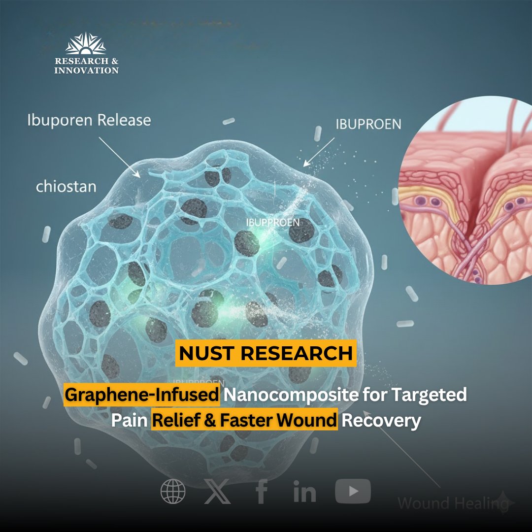Research_NUST's tweet image. Dr. Zakir Hussain #NUST created a #biodegradable #nanomaterial made from #chitosan, MOF-199&amp;amp; #graphene quantum dots to deliver #ibuprofen in a controlled way. It can hold 58.3% of the drug, release it steadily over 72 hours, fight #bacteria &amp;amp;is safe for healthy cells.…