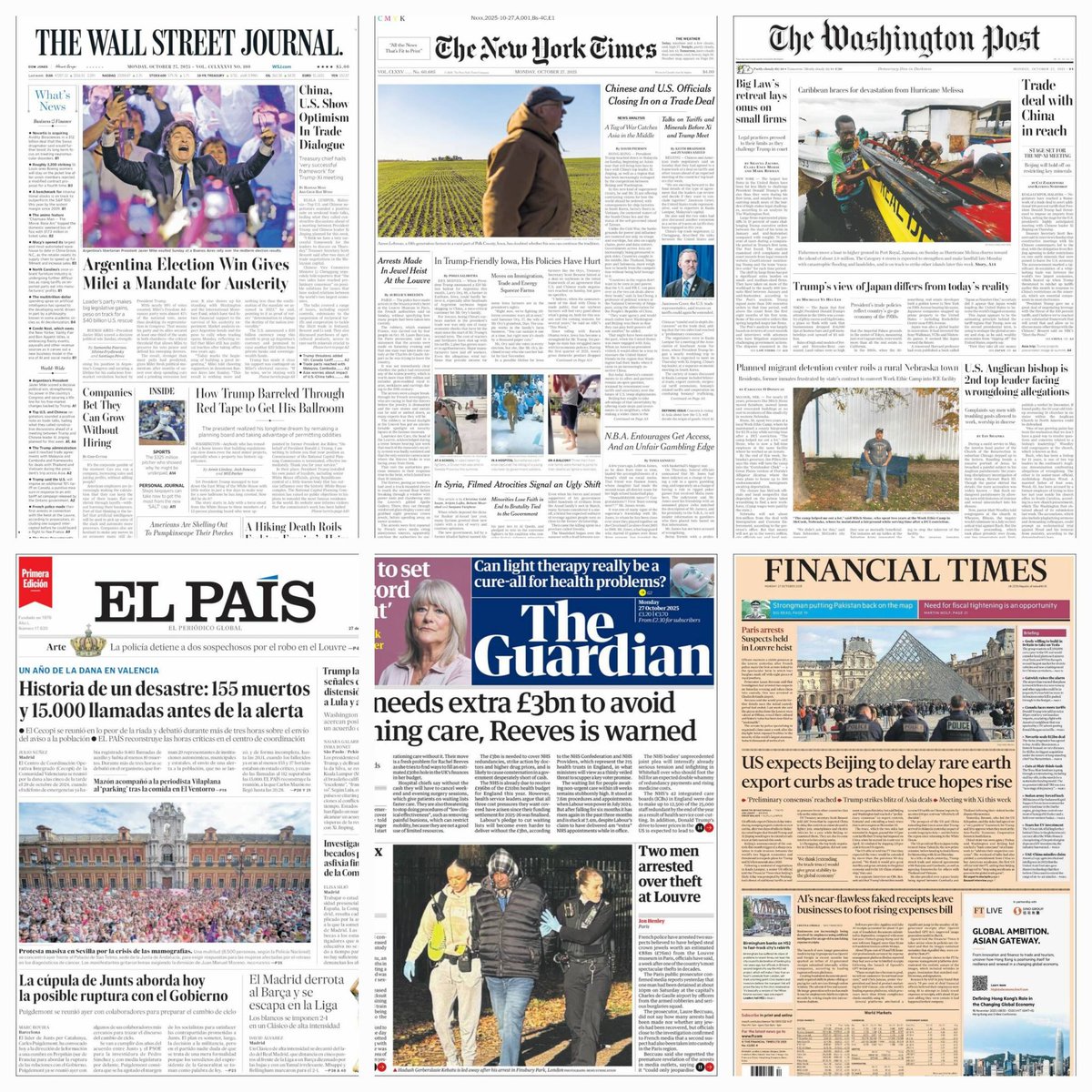 daniellemx_'s tweet photo. Periódicos en el mundo... #TheWallstreetJournal #Thenewyorktimes #Thewashingtonpost #TheGuardian #ElPaís #Financialtimes #news #newspaper #October27 https://t.co/f0hyPq1fNv