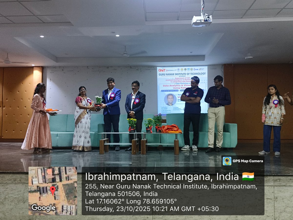 GNInstitutions's tweet image. The Dept. of CSE–AI&ML, GNIT, organized a 2-day Hands-on Workshop on Data Analytics & Visualization using Python on 23–24 Oct 2025 at R.N. Tata Auditorium. #GNIT #CSEAI&ML #DataAnalytics #Python #MachineLearning #ArtificialIntelligence #Pandas #Matplotlib #workshop