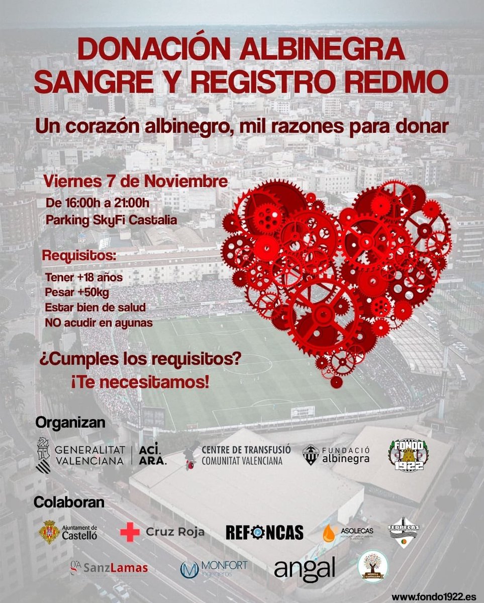FONDO 1922 (@fondo1922) on Twitter photo ❤️⚫️⚪️ “Un corazón albinegro, mil razones para donar”
El próximo 7 de noviembre, Castalia vuelve a latir con fuerza.
Súmate a la III Donación Albinegra de Sangre y Registro REDMO, y forma parte de algo que salva vidas. ❤️⚫️⚪️ “Un corazón albinegro, mil razones para donar”
El próximo 7 de noviembre, Castalia vuelve a latir con fuerza.
Súmate a la III Donación Albinegra de Sangre y Registro REDMO, y forma parte de algo que salva vidas.