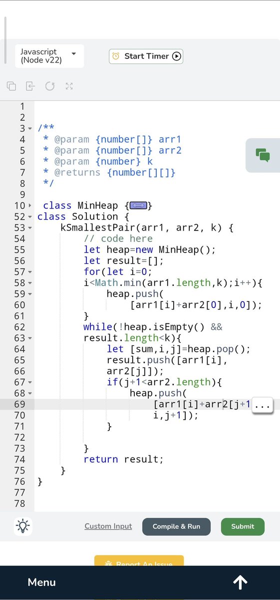 Pratikshak19332's tweet image. 🚀 411 days of @geeksforgeeks #POTD!

💡 Problem: Find K smallest sum pairs 

🔹 Approach: Replaced brute-force (all pairs → TLE) with a MinHeap-based optimized method — push smallest pairs, extract min, &amp;amp; add next candidates for O(k log n) efficiency. ✅

#GeeksforGeeks #DSA