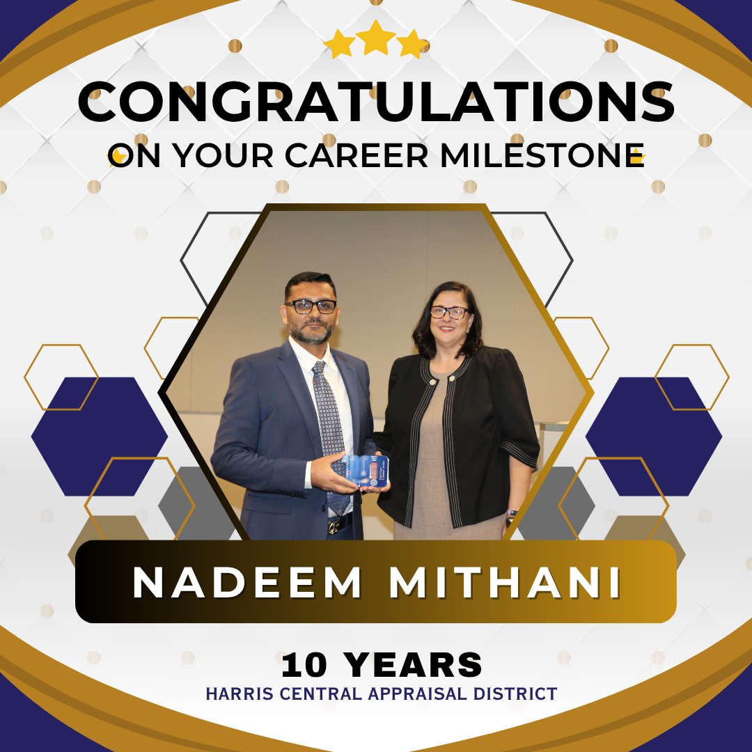 HCAD_Info's tweet image. Congratulations Nadeem Mithani and Tiffany McKentie on reaching career milestones! Your hard work and commitment make a lasting impact at HCAD. #MilestoneMonday #WorkAnniversary #EmployeeRecognition #HCAD #EmployeeAppreciation