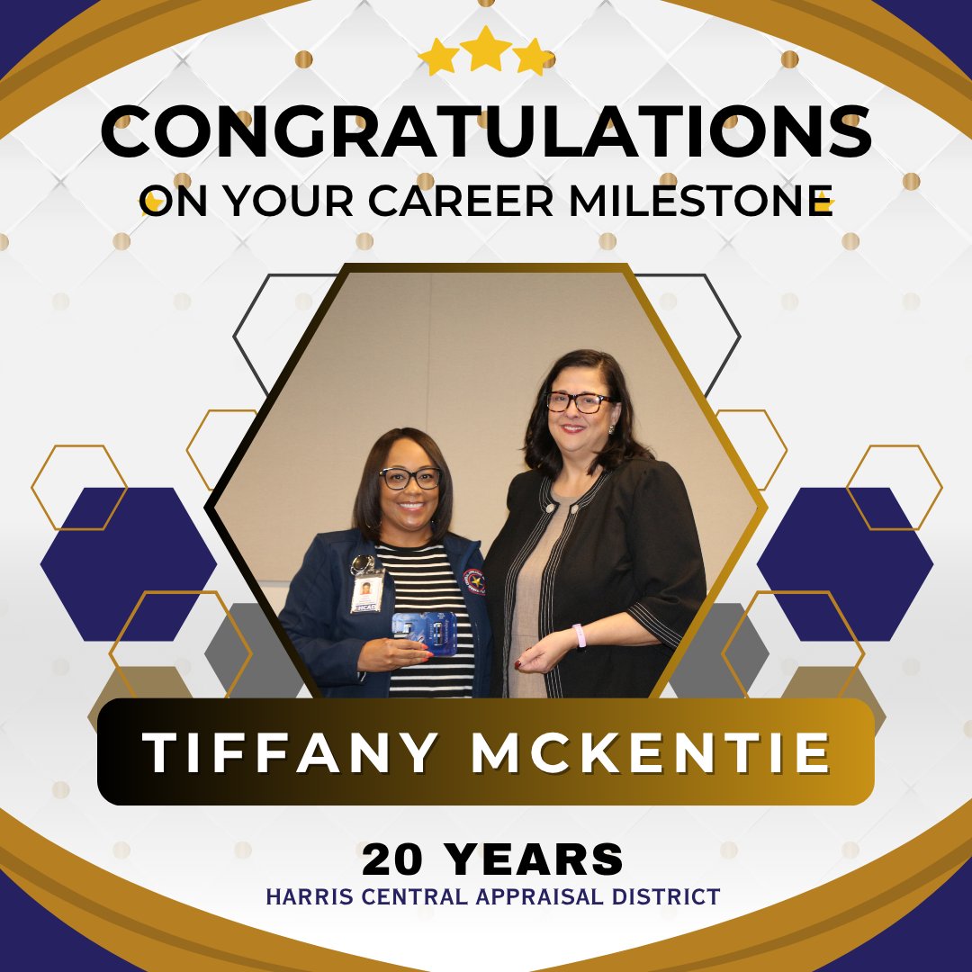 HCAD_Info's tweet image. Congratulations Nadeem Mithani and Tiffany McKentie on reaching career milestones! Your hard work and commitment make a lasting impact at HCAD. #MilestoneMonday #WorkAnniversary #EmployeeRecognition #HCAD #EmployeeAppreciation