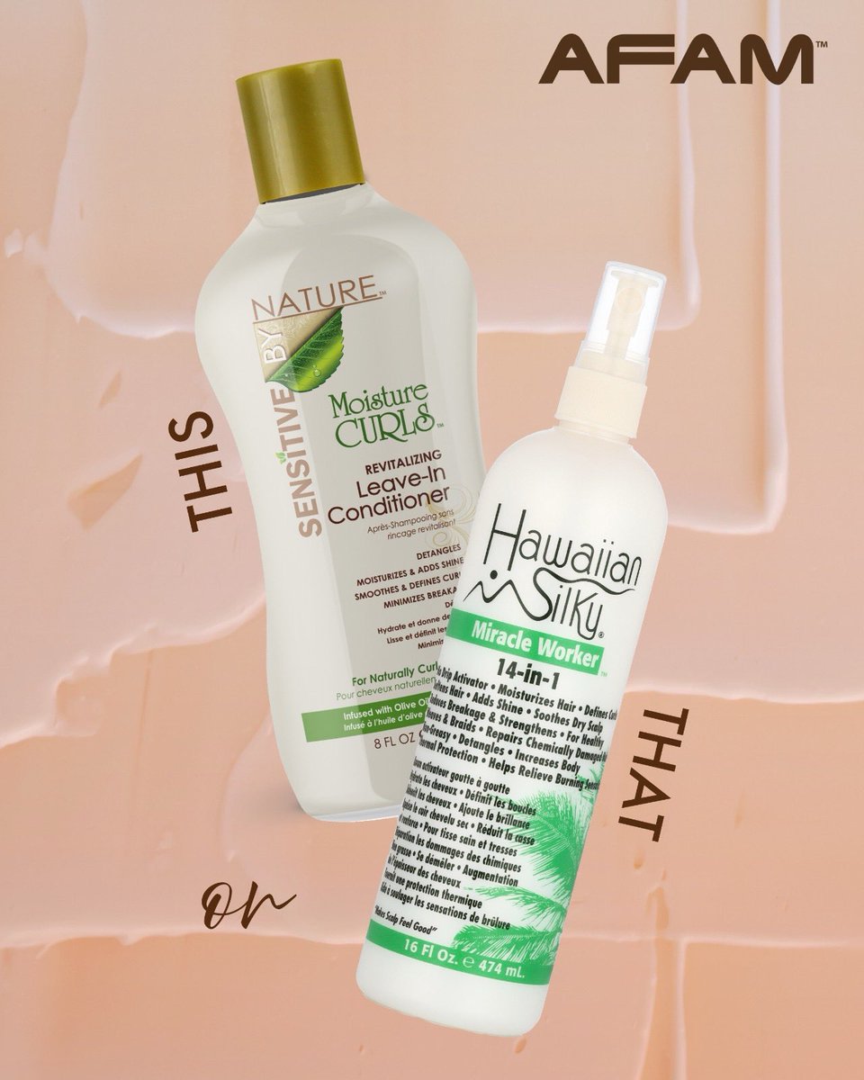 afamghana's tweet image. &quot;THIS or THAT? 💚 Two curl-loving leave-ins, one crown to care for. Which one’s your go-to for moisture, shine, and definition? 
#NaturalHairCare #CurlyHairEssentials #AFAMConcept #SensitiveByNature #LustiHairCare #LeisureCurl #QueenHeleneBeauty #HawaiianSilky