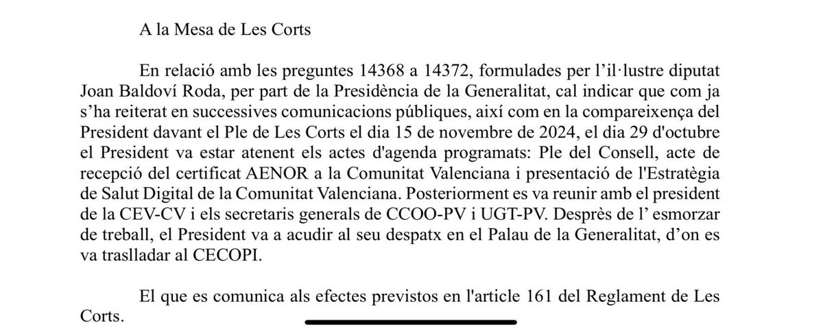 La ‘detallada’ resposta de la Generalitat sobre que va fer Carlos Mazón des de les 16 a les 20 hores del 29-O