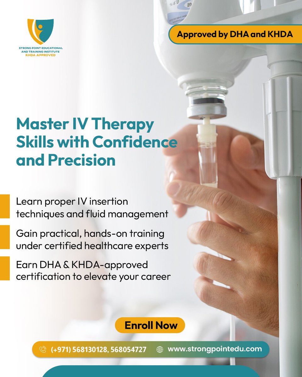 strongPointInst's tweet image. IV Therapy is a critical skill for modern healthcare professionals, and mastering it can significantly enhance patient care. 
#IVTherapyTraining #HealthcareSkills #DHAApproved #KHDAApproved #NursingCare #StrongPointInstitute #ClinicalExcellence #MedicalCoursesDubai