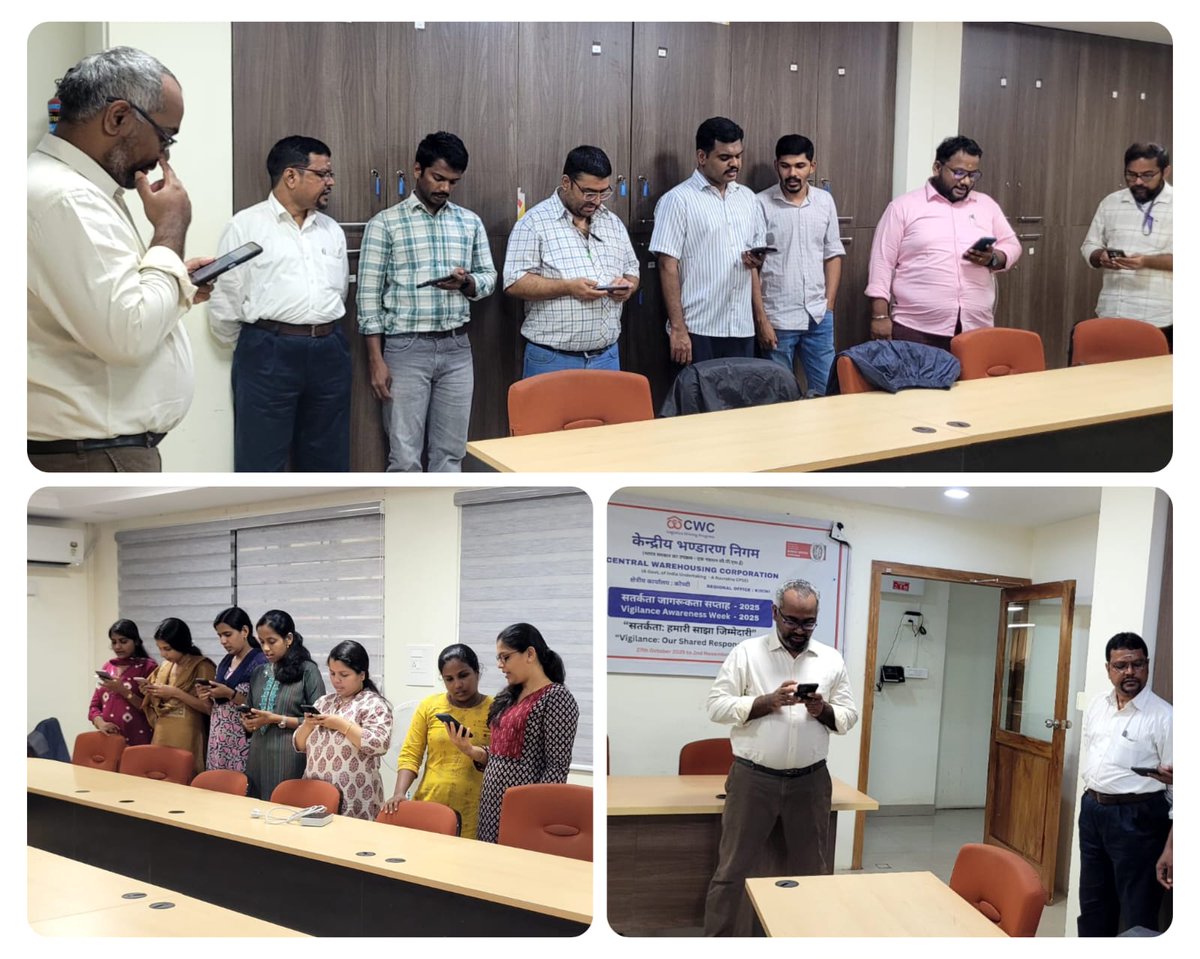cwc_rokochi's tweet image. CWC Regional Office, Kochi, along with all Warehouses under RO Kochi, took the Integrity Pledge on 27.10.2025 in connection with the Vigilance Awareness Week on the theme “Vigilance: Our Shared Responsibility.” @cwc_warehouse #CWC  #DFPD #VigilanceAwarenessWeek