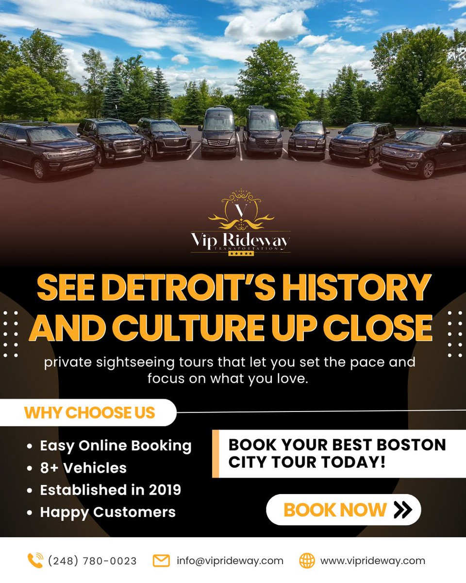 viprideway's tweet image. 🏙️ See Detroit’s history and culture up close – private sightseeing tours that let you set the pace and focus on what you love.

🌐 Visit Our Website at viprideway.com/detroit-city-t…

#DetroitCityTours #ExploreDetroit #DetroitSightseeing #PrivateToursDetroit #DetroitHistory
