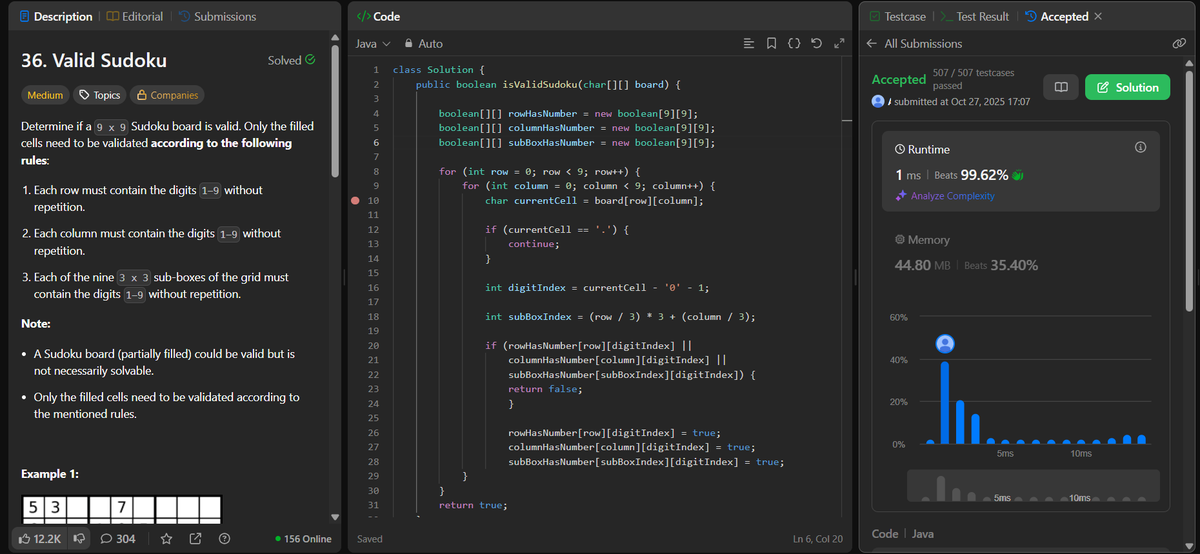 AbhishekGanesxn's tweet image. #100DaysOfCode #100daysofcoding           
Day 90 -                     
DSA : Valid Sudoku✅