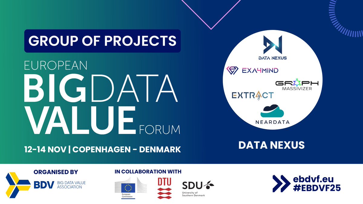 BDVA_eu's tweet image. 🚨Discover #EBDVF25 DATA NEXUS cluster - @EXA4MIND, @graphmassivizer, Extract EU &amp;amp; @Neardata2023! Thank you for supporting us!
👉exa4mind.eu
👉graph-massivizer.eu
👉extract-project.eu
👉neardata.eu

🗓️12-14 Nov
📍@dgibyen, Copenhagen

#BigData
#AI