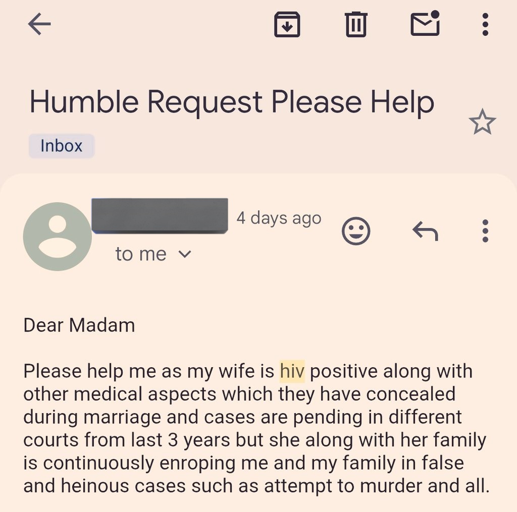 This is an email we received 4 days ago. His wife had HIV but never disclosed it to him. When he questioned, he was slapped with multiple false cases. 

If people think this isn't common, it is. Sexual liberation n all is fine but there are real life consequences of reckless sex