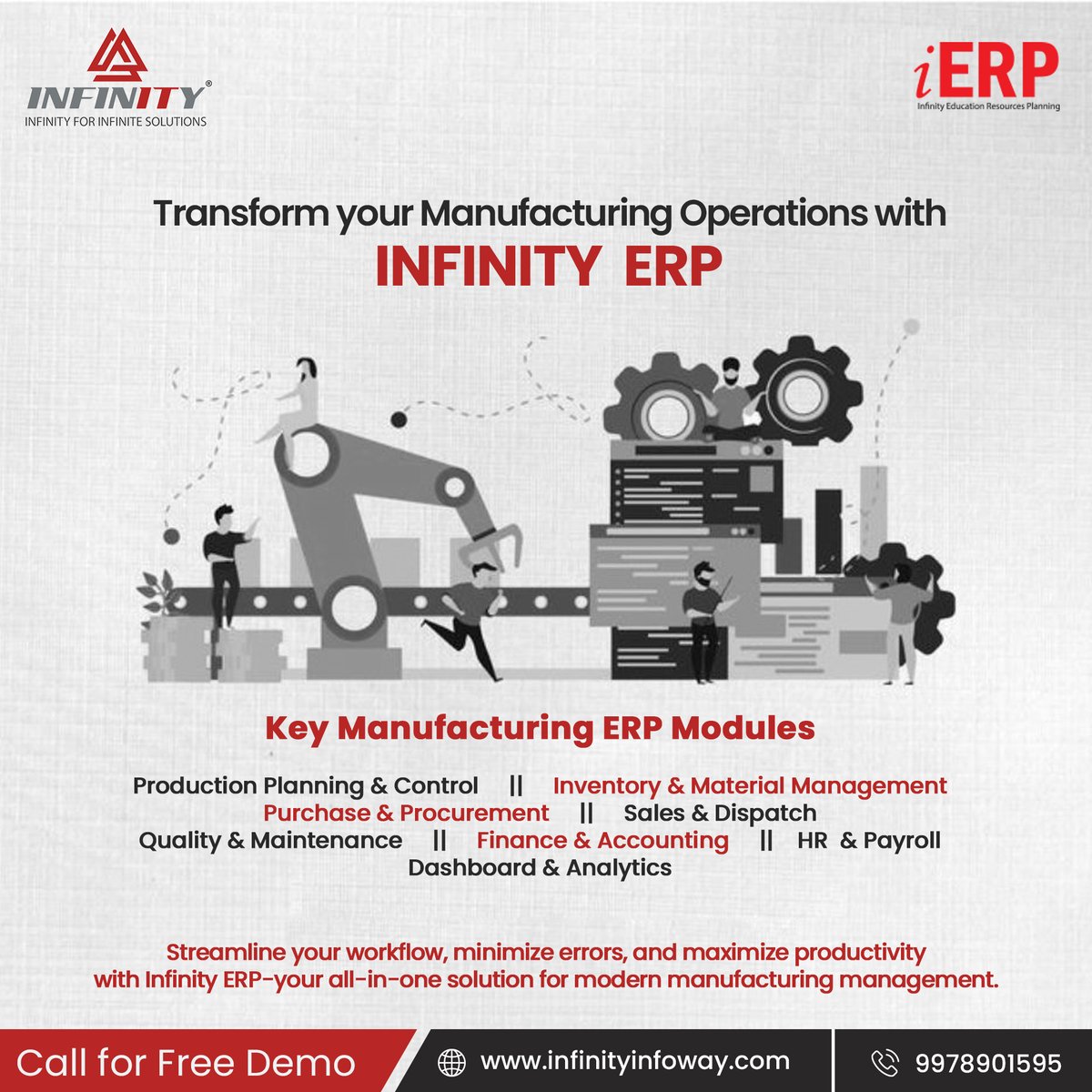InfinityInfoway's tweet image. Transform your Manufacturing Operations with
INFINITY ERP
Key Manufacturing ERP Modules
Production Planning & Control Il Inventory & Material Management II Purchase & Procurement....
Visit our website
infinityinfoway.com/industrial-erp…
#infinityinfoway #infinity #educationerpsoftware