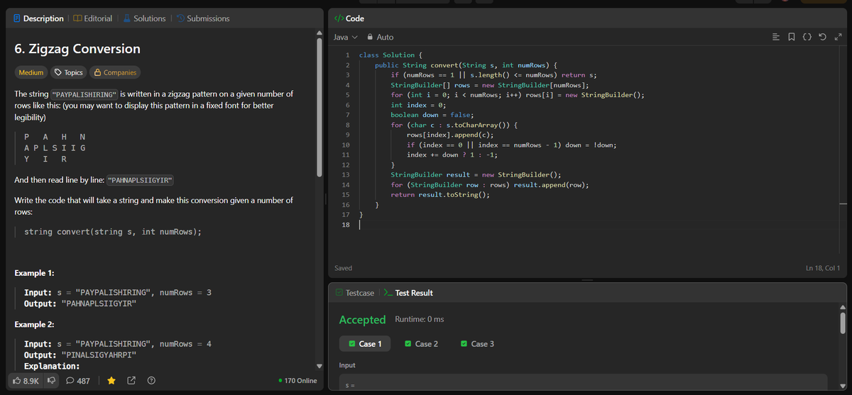 meranaamkhann's tweet image. Update for the last few days 
#LeetCode Questions :-
2048 :  Next Greater Numerically Balanced Number
6 : Zigzag Conversion
1716 : Calculate Money in Leetcode Bank
41 : First Missing Positive
#Java #CodingJourney