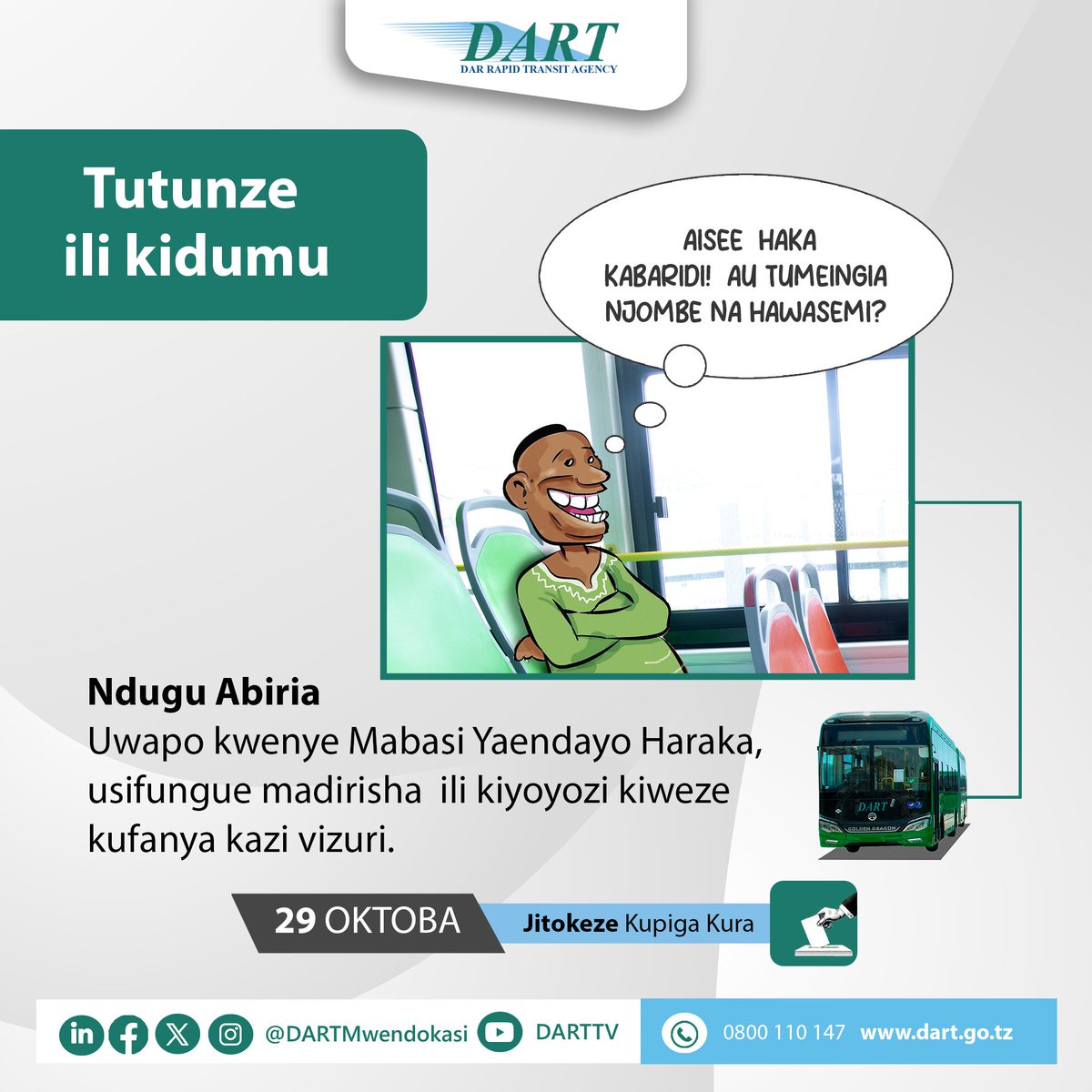 #DARTMwendokasi #MwendokasiApp #Tanzania #TowardsSmartCities #TwendePamoja #kurayakohakiyakojitokezekupigakura #oktoba2025 #tumehuruyataifayauchaguzi #uchaguzi2025 #UchaguziMkuu #uchaguzi