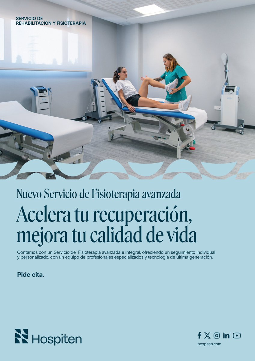 hospiten's tweet photo. En Hospiten Estepona, nuestro Servicio de Fisioterapia Avanzada y Rehabilitación ofrece atención integral y personalizada, con seguimiento médico y tecnología de vanguardia.

✅ Boxes individuales y sala equipada
✅ Tecnología avanzada: Indiba, Ondas de Choque, Magnetolith Ultra+, SIS
✅ Atención a pacientes privados o por accidente

📞 Cita previa: 617 061 234

#Hospiten #Fisioterapia #Rehabilitación #Estepona