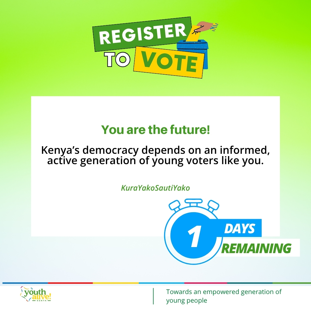 The future belongs to those who show up.
Register. Vote. Change Kenya.

#YouthVote #YourVoiceYourFuture #RegisterToday #PowerOfTheYouth