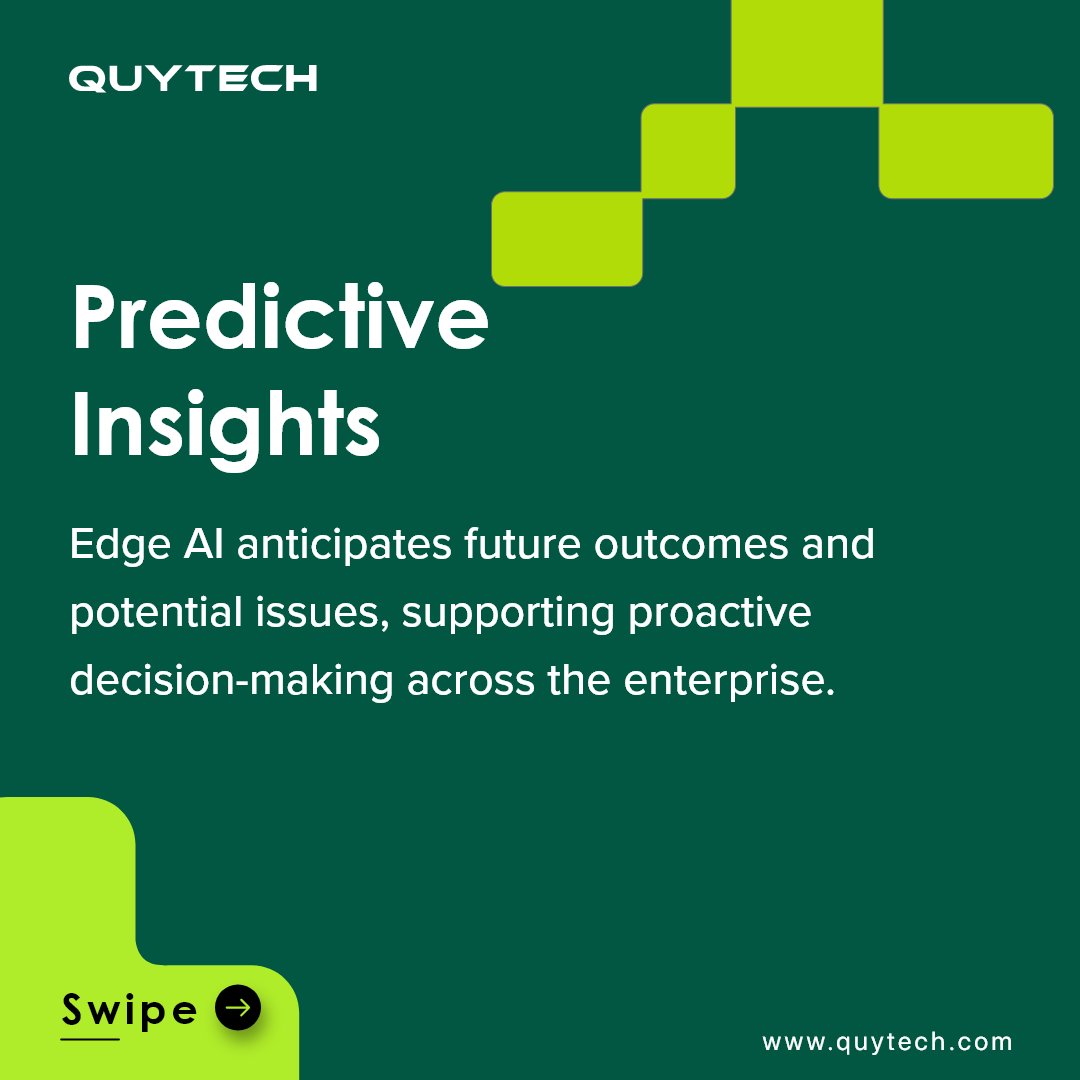 Edge AI enables organizations to analyze information at the source, spot patterns instantly, &amp; act without delays, bringing intelligence closer to where work happens.

Swipe to explore the enterprise use cases of Edge AI.

#AIAtTheEdge #EdgeAI #AIinEnterprises #TechInnovation