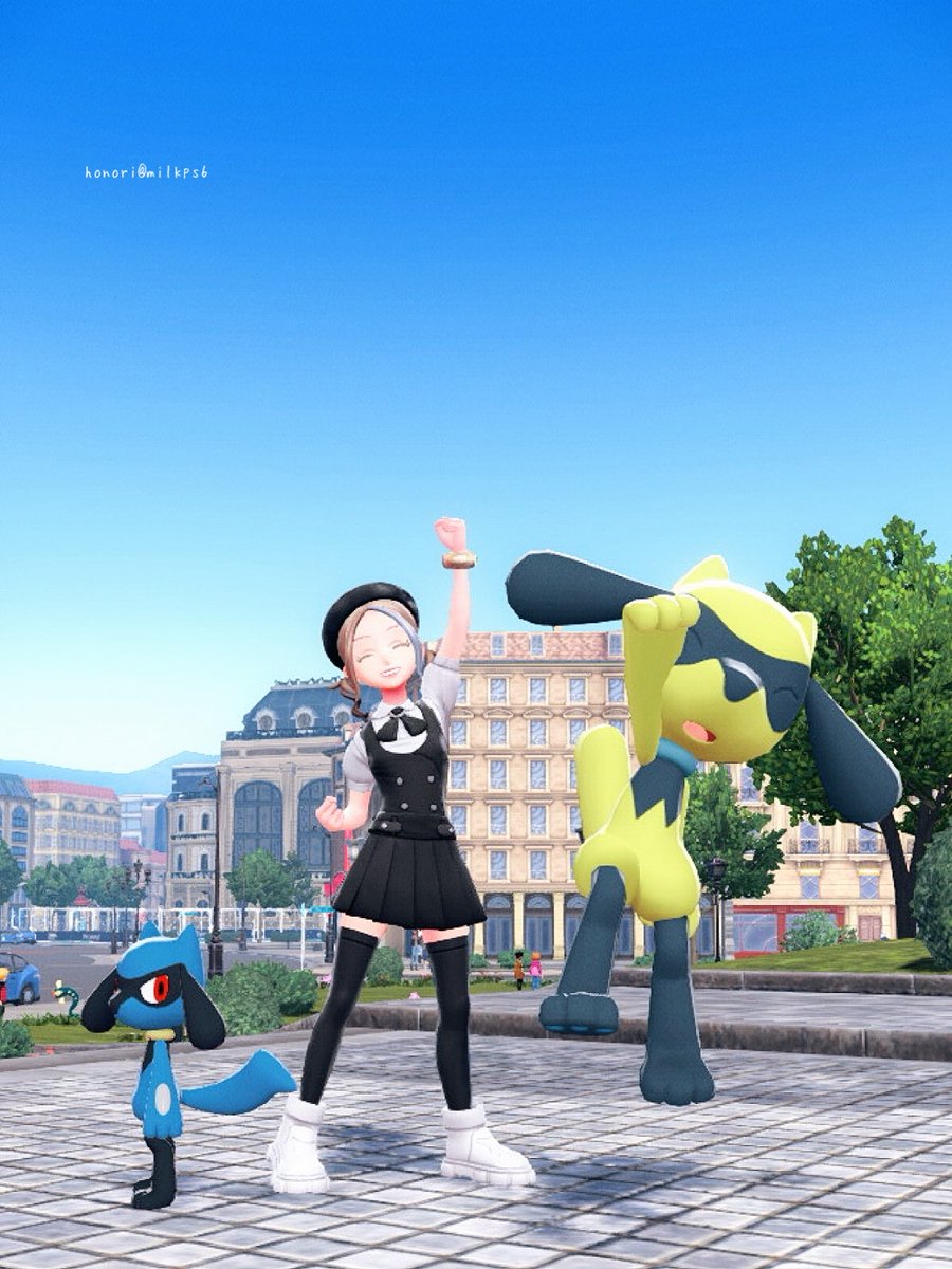 親分色違いリオルに出会えました✨ 通常色の子と並ぶと 大きさも色も