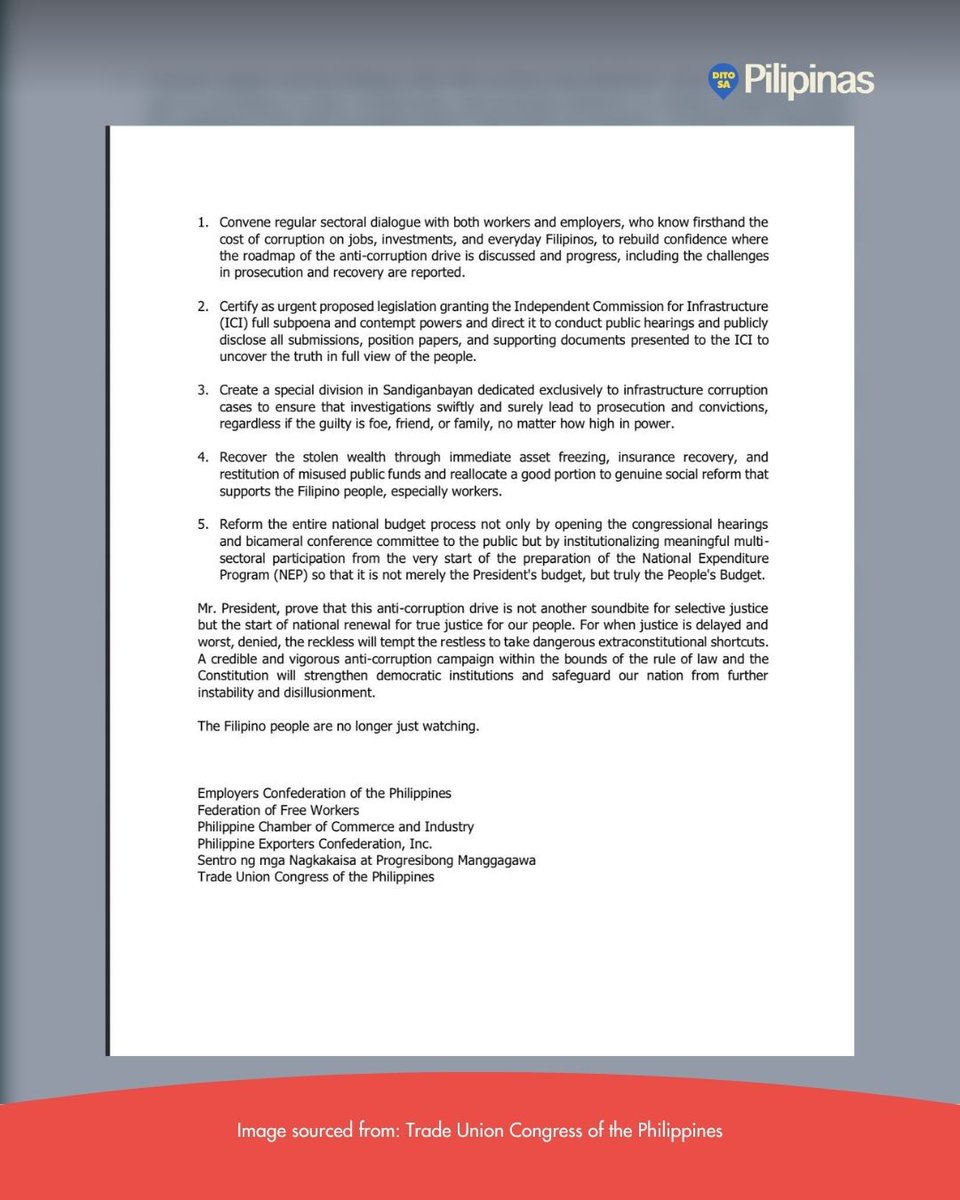 ditosapinas1's tweet image. Business and labor groups urged President Marcos to act faster on corruption, warning public patience is running out amid delays in the “ghost” flood control probe. | via Inquirer

#CorruptionPH #MarcosAdmin #Accountability #DSP