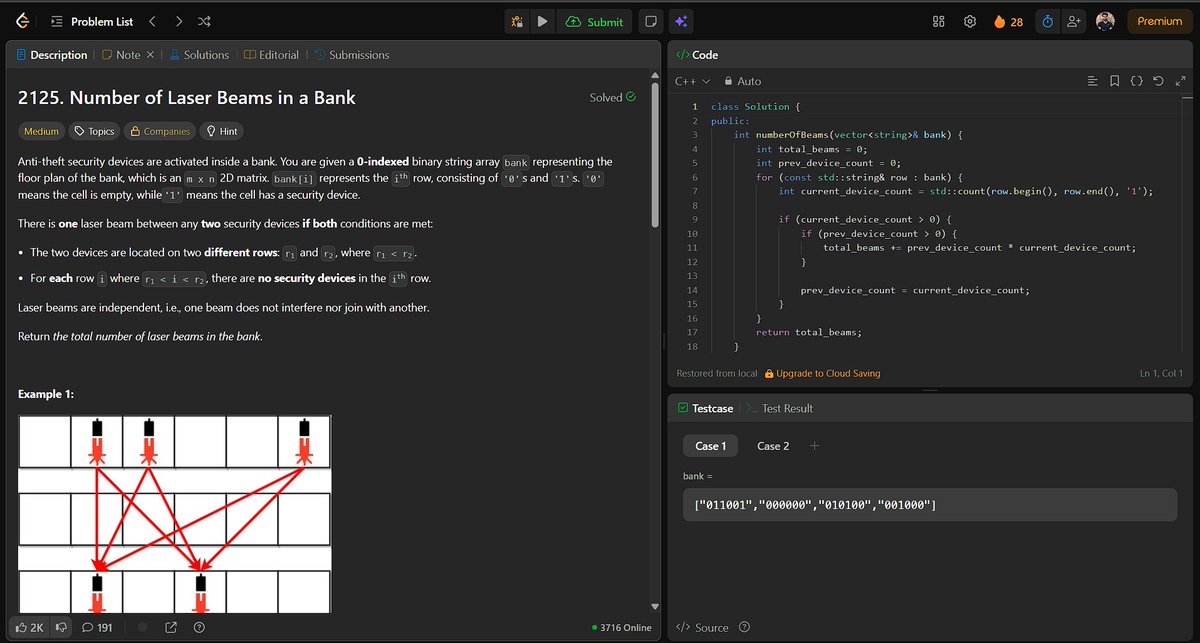 yudhveerp10's tweet image. Day 14 of #100DaysOfCode 💻 #TUFWinterArc 
-Completed Kids With the Greatest Number of Candies 🍭 and Number of Laser Beams in a Bank 💡 today!
-Keeping the streak alive and building strong problem-solving momentum each day 🚀#LeetCode #CodingJourney #DailyTech