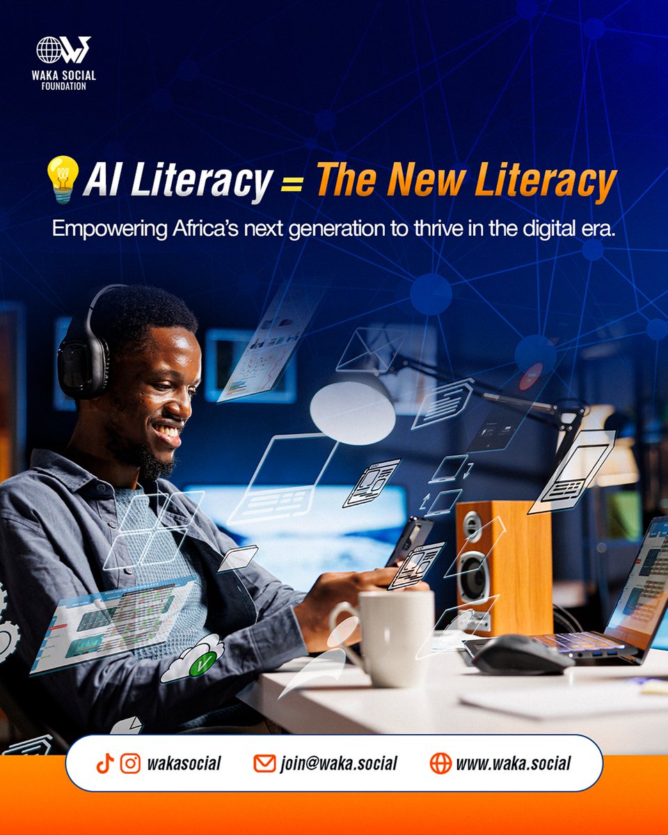 WakaSocial_AI's tweet image. AI Literacy = The new literacy.
Millions of African children still lack access to digital education — widening the opportunity gap.

At Waka Social, we’re bridging that gap through AI bootcamps, teacher training &amp;amp; community innovation.

Empower the future. 
#WakaSocial…
