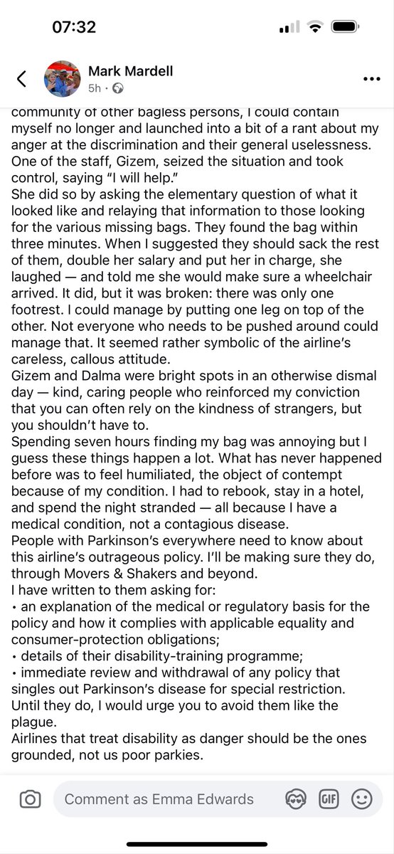 Is it true <a href="/TurkishAirlines/">Turkish Airlines</a> that you abandon people with Parkinson’s and refuse to let them board the plane just because they have the condition? The award winning podcaster <a href="/MarkIMardell/">Mark Mardell</a> has been treated disgracefully by you.

<a href="/ParkinsonsUK/">Parkinson's UK</a> <a href="/SimonCalder/">Simon Calder</a> <a href="/wesstreeting/">Wes Streeting</a>