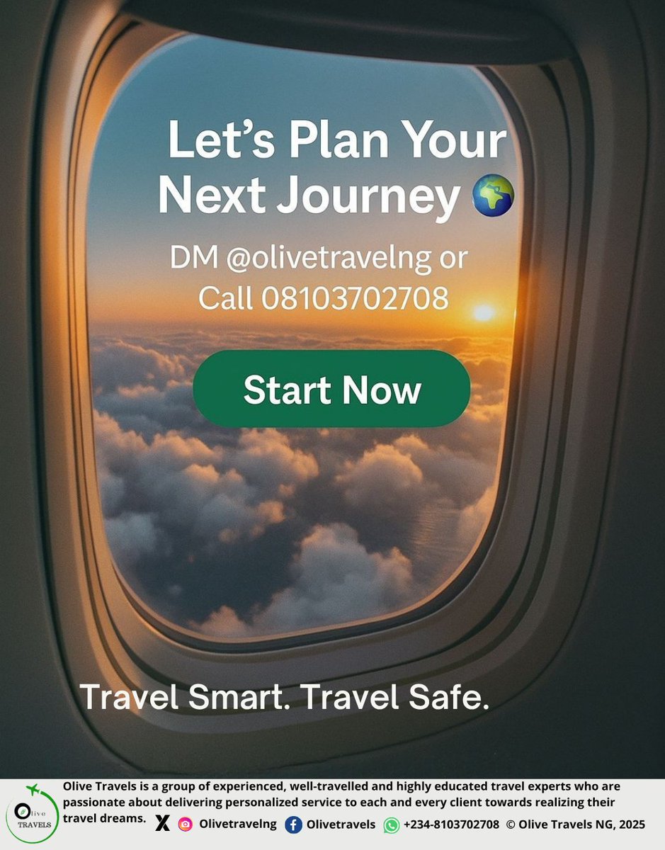 Ooyin19's tweet image. Every week is another chance to explore, dream, and move closer to your goals.

We handle flights, visas, tours &amp;amp; relocation — so you can travel without stress.

✈️ Start your journey with us today.
. 
. 
. 
#OliveTravels #YourVisaIsPossible #RelocationMadeSimple #TravelAbroad