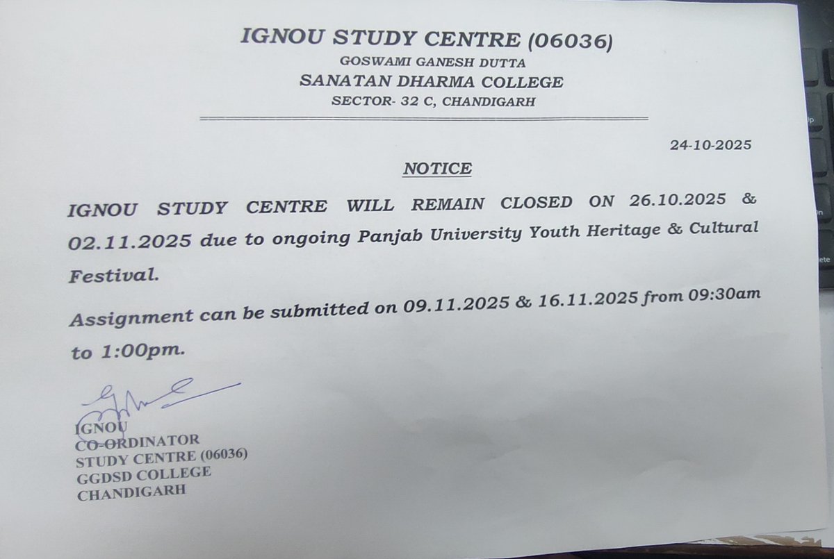chandigarh_rc's tweet image. Notice (IGNOU GGDSD College Chandigarh)-06036
@OfficialIGNOU 
#ignourcchd
#IGNOU
