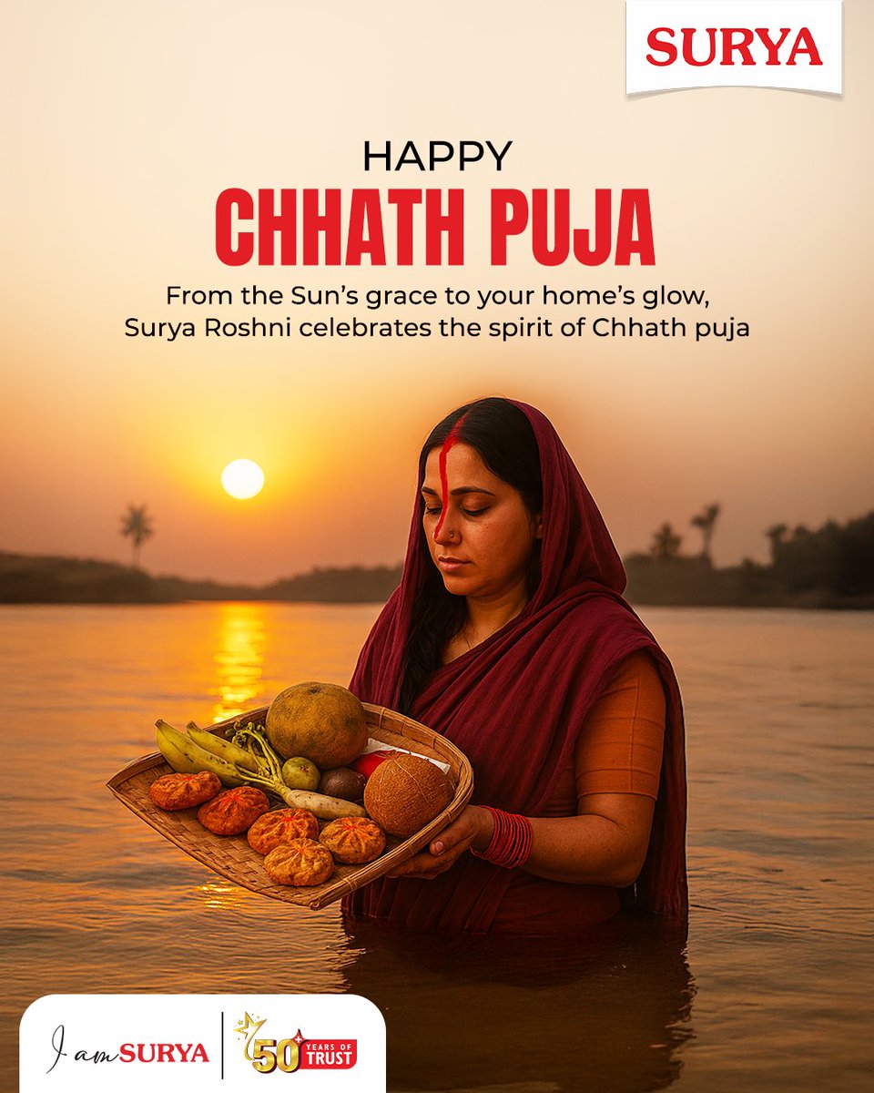 surya_roshni's tweet photo. This Chhath Puja, let gratitude shine brighter and every home glow with the warmth of Surya Roshni.
Wishing you peace, purity, and endless blessings.

#SuryaRoshni #LightOfFaith  #SuryaCelebrates #ChhathPuja2025 #LightingUpLives #SuryaForEveryHome #Surya50YearsOfTrust https://t.co/H6dKfVVUxr
