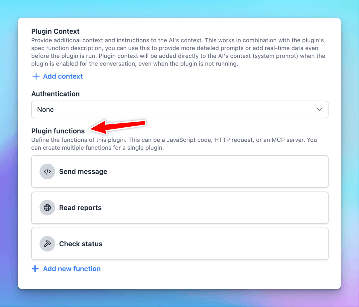 TypingMindApp's tweet image. 🧐 Did you know?
A TypingMind Plugin can have multiple functions - help you organize multiple tasks into one single plugin for easier management. 
Each function can be implemented using JavaScript code, HTTP requests, or MCP: docs.typingmind.com/plugins/build-…