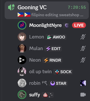 This is what the average vtuber editor vc looks like 
(I love these mfers)