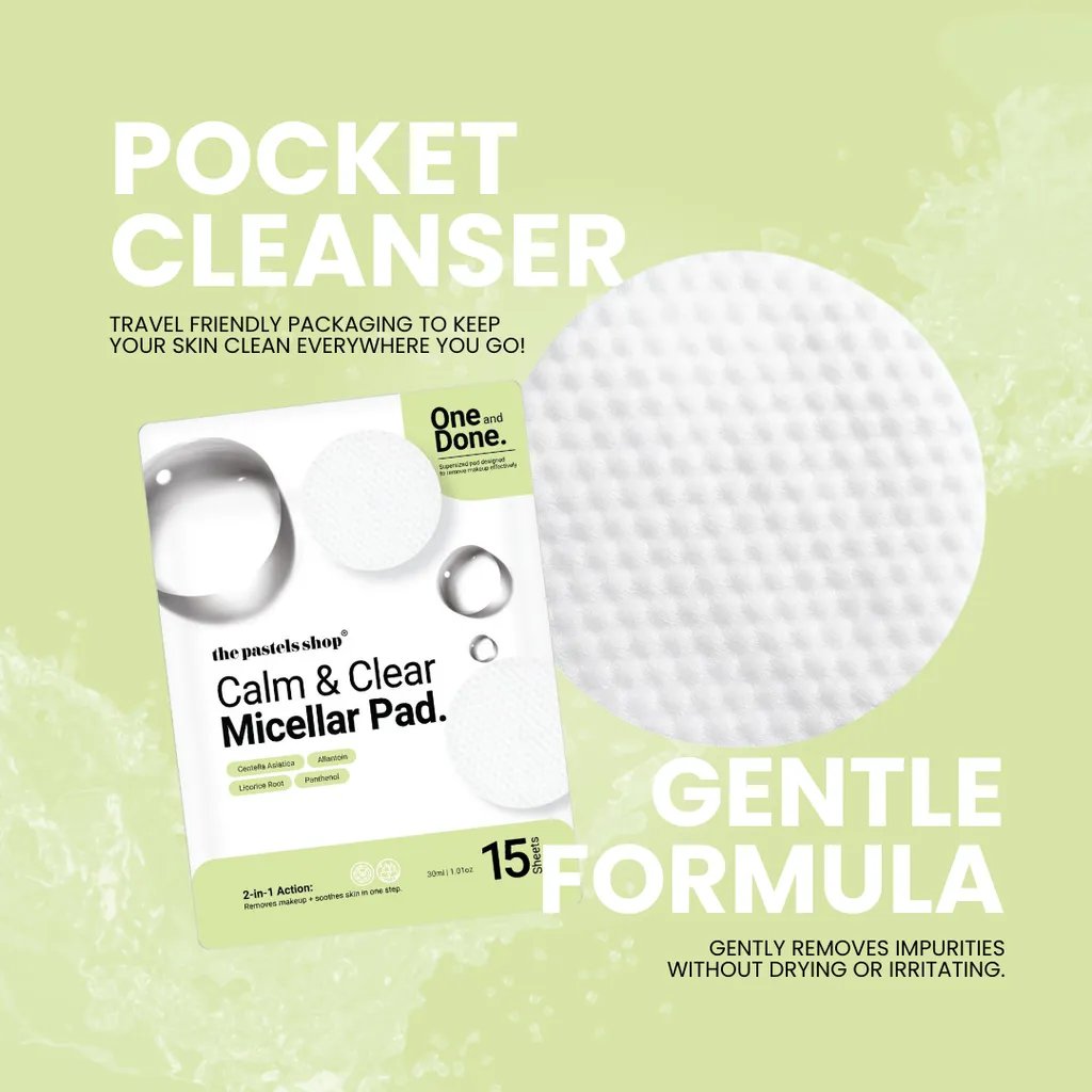 thepastelsshop's tweet image. What&apos;s the hype about Calm &amp;amp; Clear Micellar Pad from The Pastels Shop? Try dulu baru tahu. 🤭

💚 One &amp;amp; Done: Supersized pad size 
💚 Removes makeup and soothes skin in one step
💚 Centella Asiatica 
💚 Licorice Root

Shopee: my.shp.ee/3ZjcxJE
TikTok:…