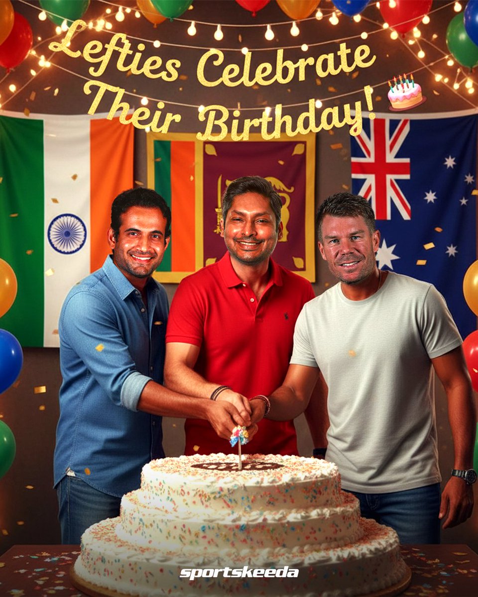 Sportskeeda's tweet image. 🇮🇳 The Swing Sultan
🇱🇰 The Cover-Drive Maestro
🇦🇺 The Bull

All three lefties who redefined the game with their class and charisma are celebrating their birthday today! 🎂🥳🎉

#IrfanPathan #KumarSangakkara #DavidWarner #SKC #Sportskeeda