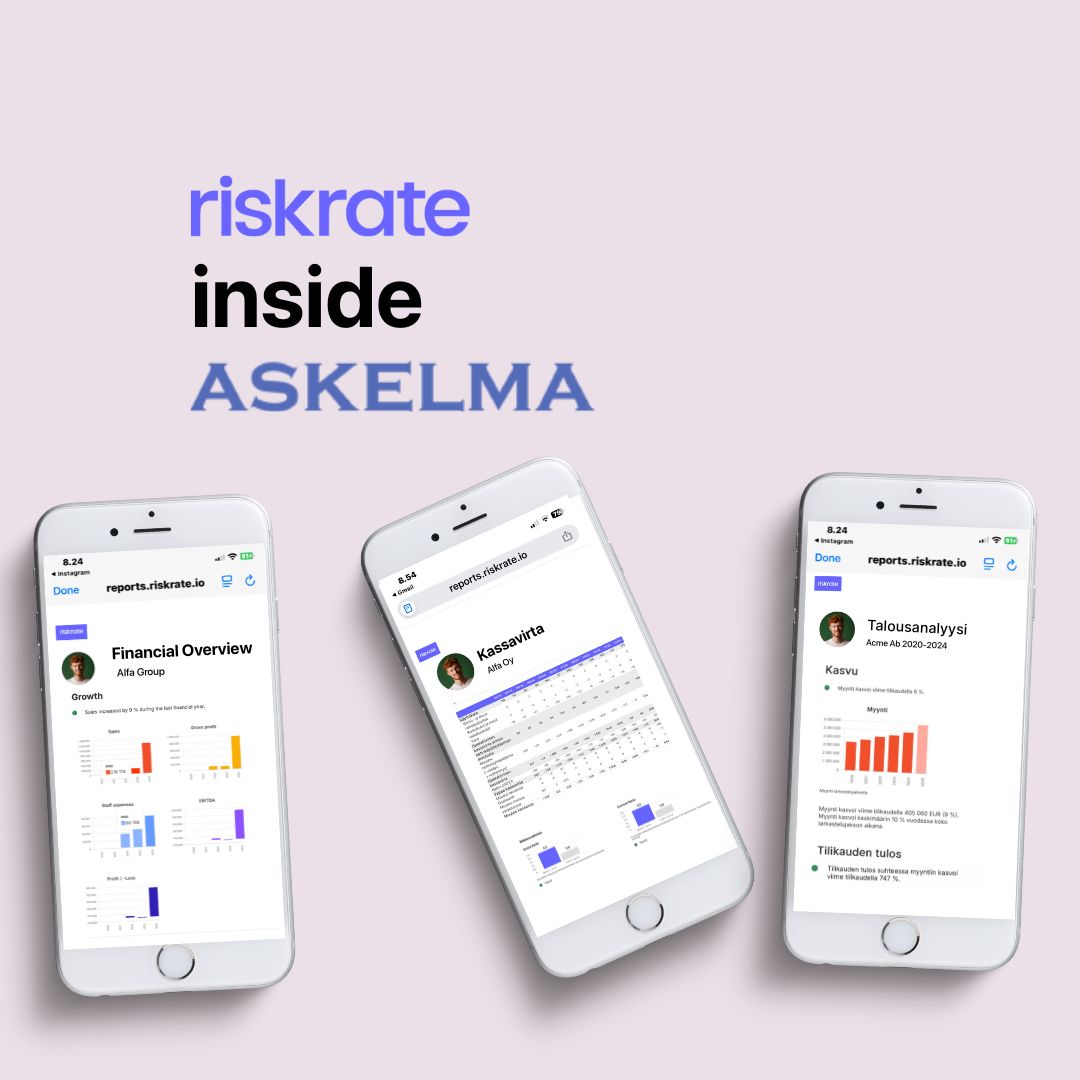 Now, Askelma users can run financial recommendations based on accounting data easily inside Askelma. Just upload an Askelma general ledger, and with a click, your unique proposal lands in the client’s inbox. 
Read more: 
askelma.com 
riskrate.io