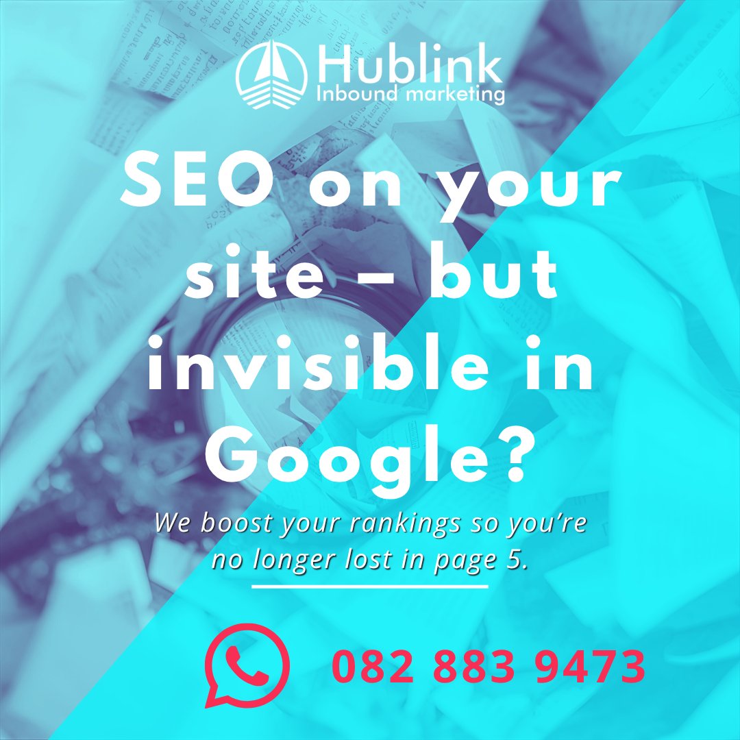 Hublink0603's tweet image. 🔍 Invisible on Google? 😬
We’ll get you from page 5 to page 1 — where sales happen! 🚀

🚀 Let’s boost your visibility now.
📞 Call: 010 040 8330 or Whatsapp us on: 082 883 9473
Visit: hublink.co.za/seo-services/

Join today hublink.co.za/join-marketing…

#SEO #DigitalMarketing #hublink
