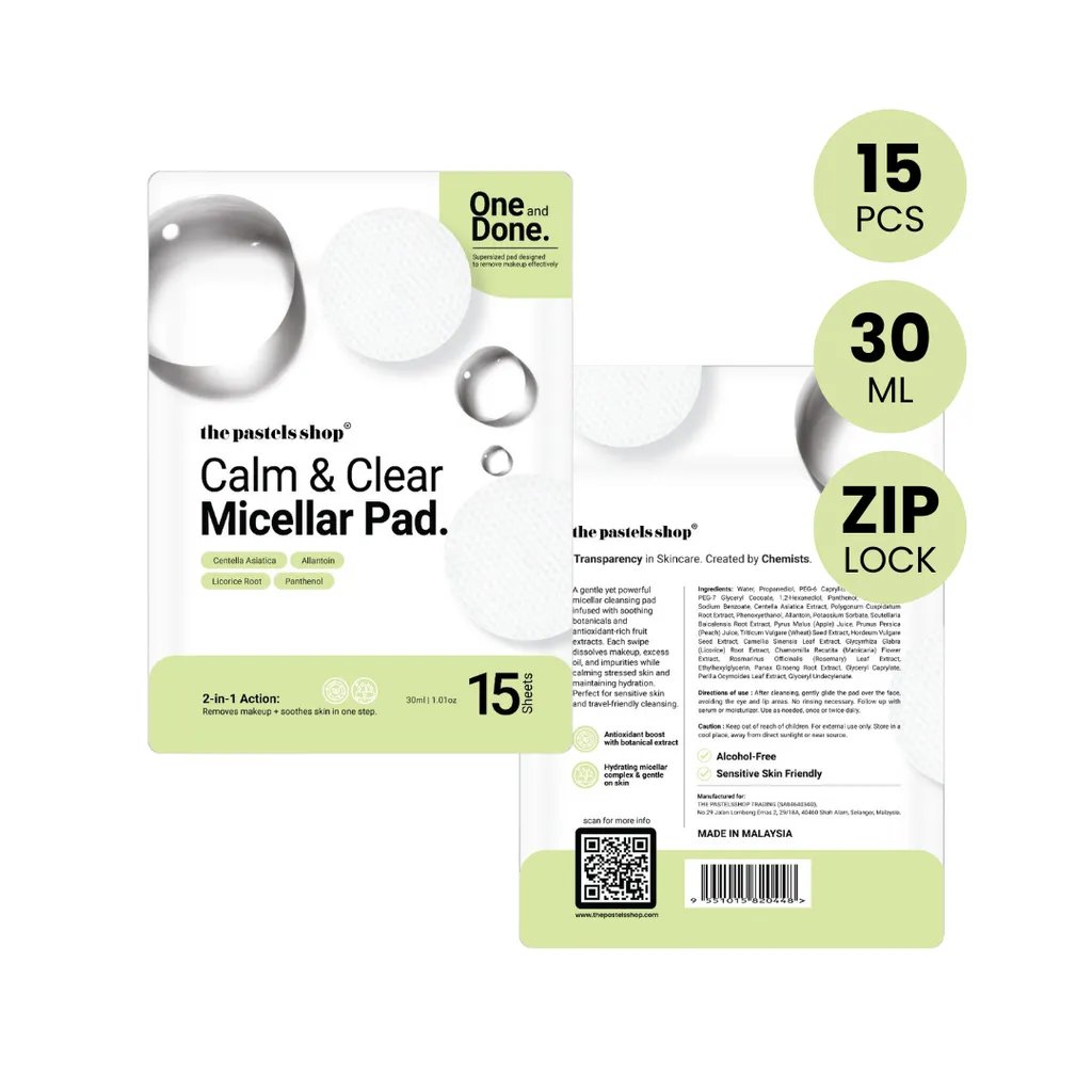 thepastelsshop's tweet image. What&apos;s the hype about Calm &amp;amp; Clear Micellar Pad from The Pastels Shop? Try dulu baru tahu. 🤭

💚 One &amp;amp; Done: Supersized pad size 
💚 Removes makeup and soothes skin in one step
💚 Centella Asiatica 
💚 Licorice Root

Shopee: my.shp.ee/3ZjcxJE
TikTok:…