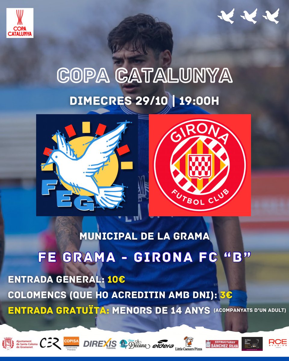 🏆 Dimecres de 𝘾𝙤𝙥𝙖 𝘾𝙖𝙩𝙖𝙡𝙪𝙣𝙮𝙖!

🆚 <a href="/GFCAcademia/">Girona FC Acadèmia</a> 
📅 Dimecres 29 d’Octubre
⏰ 19:00h
🏟️ Municipal de la Grama