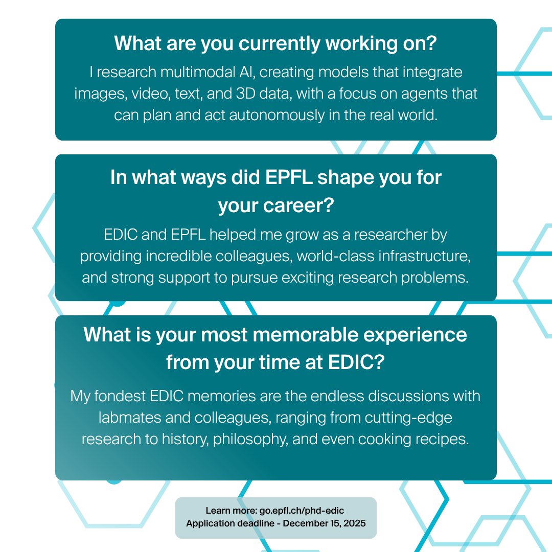 ICepfl's tweet image. 🎓 Alumni Spotlight: @oguzhanthefatih 
We’ve already shared 5 EDIC alumni—10 more to go!
ML Researcher at @Apple, turning visions into reality in Computer Vision after his PhD at @EPFL 2025.
“I loved the endless discussions with labmates and PhD colleagues on virtually…