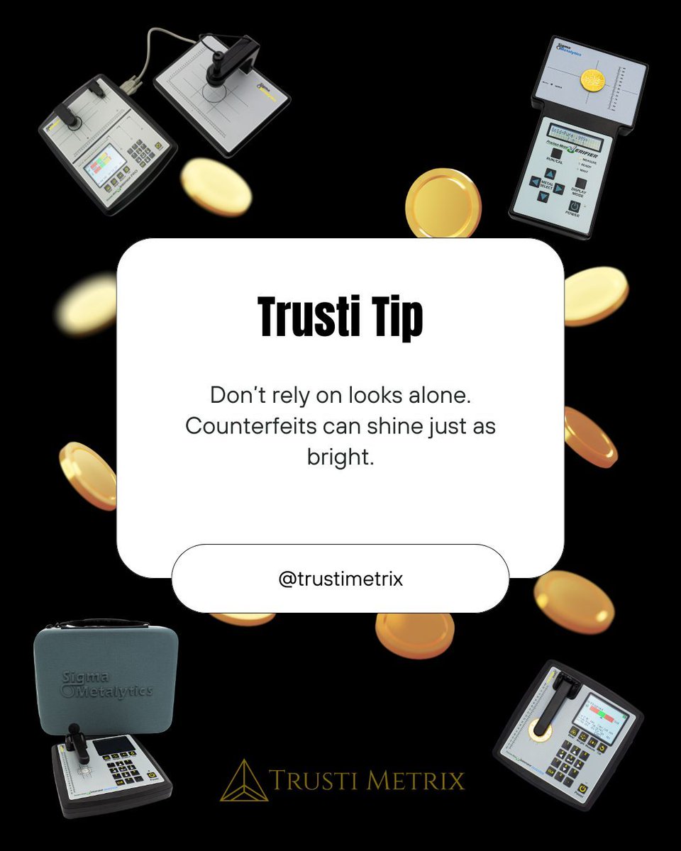 trustimetrix's tweet image. Visual checks aren’t enough.

That’s why every piece deserves a Sigma test.

#TrustiMetrix #SigmaMetalytics #SafeAccurateTrusted #GoldVerification #BullionTools #PreciousMetals #StackWithConfidence #SigmaTester #SigmaGoldTester #GoldTester #Gold #Silver