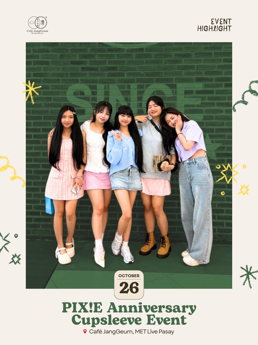 CafeJanggeum's tweet image. 📅 𝟐𝟎𝟐𝟓.𝟏𝟎.𝟐𝟔 — The 𝐏𝐈𝐗!𝐄 𝗔𝗻𝗻𝗶𝘃𝗲𝗿𝘀𝗮𝗿𝘆 𝗖𝘂𝗽𝘀𝗹𝗲𝗲𝘃𝗲 𝗘𝘃𝗲𝗻𝘁 at #CafeJangGeum was a success! 💕
 
The lovely ladies of P-Pop group @pixieofficialph joined fans in making the celebration truly special 🌿☕✨