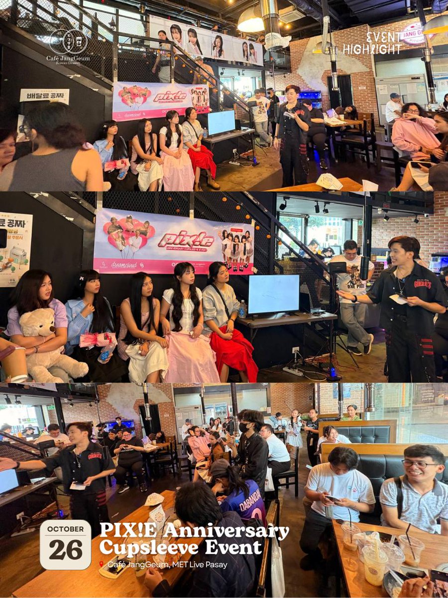 CafeJanggeum's tweet image. 📅 𝟐𝟎𝟐𝟓.𝟏𝟎.𝟐𝟔 — The 𝐏𝐈𝐗!𝐄 𝗔𝗻𝗻𝗶𝘃𝗲𝗿𝘀𝗮𝗿𝘆 𝗖𝘂𝗽𝘀𝗹𝗲𝗲𝘃𝗲 𝗘𝘃𝗲𝗻𝘁 at #CafeJangGeum was a success! 💕
 
The lovely ladies of P-Pop group @pixieofficialph joined fans in making the celebration truly special 🌿☕✨