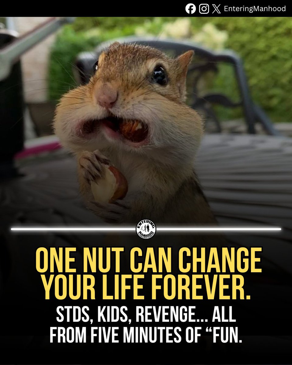 EnterManhood's tweet image. Nobody talks about the real consequences of acting on impulse.
You could catch more than feelings.
Disease. Regret. Responsibility you weren’t ready for.
Discipline isn’t old-school... it’s survival.

📷 Here’s the truth you needed years ago.
enteringmanhood.substack.com/.../post-nut-c…...

#manrules