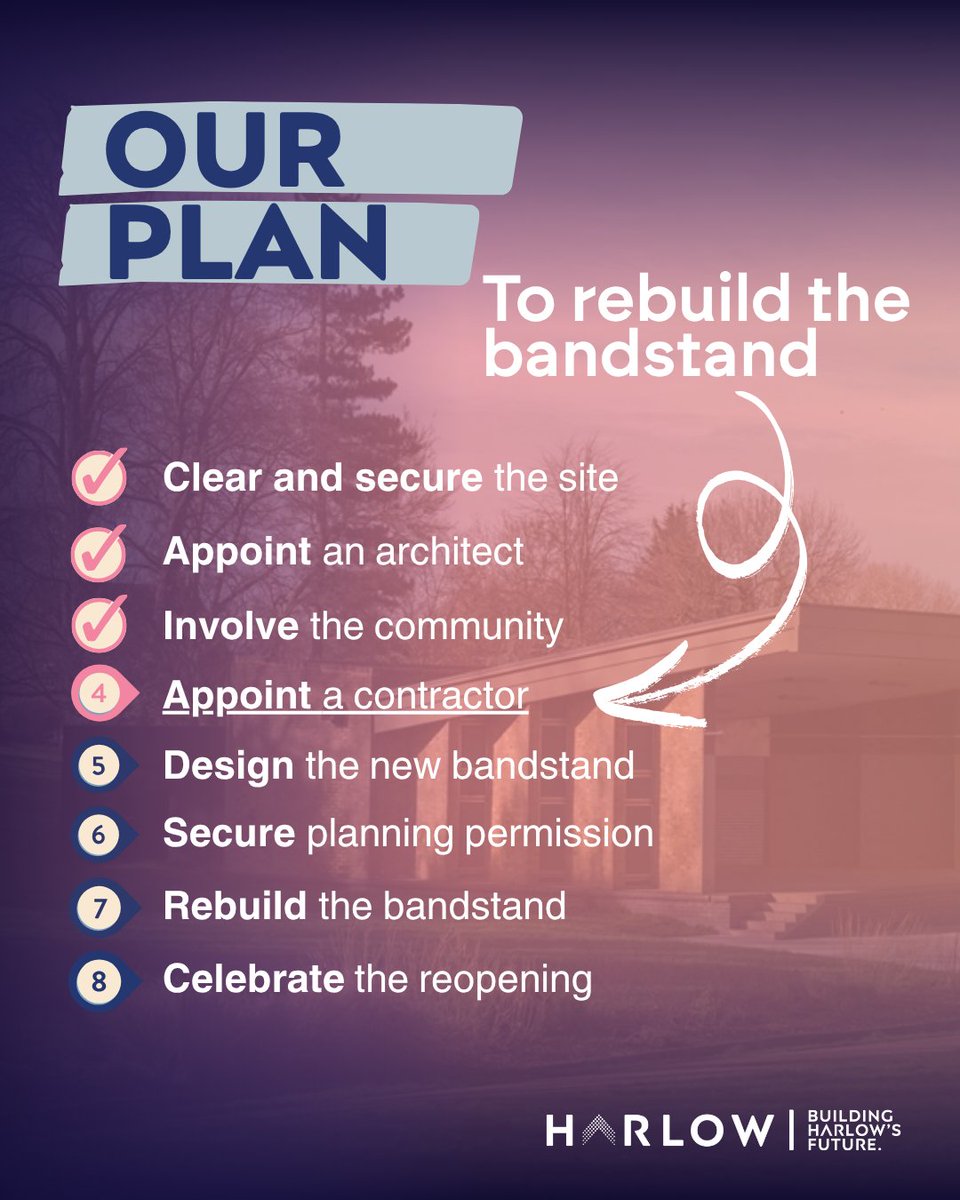 Another major milestone has been reached in bringing new life to one of Harlow’s most treasured landmarks, with a contractor now appointed to rebuild the historic Town Park Bandstand.