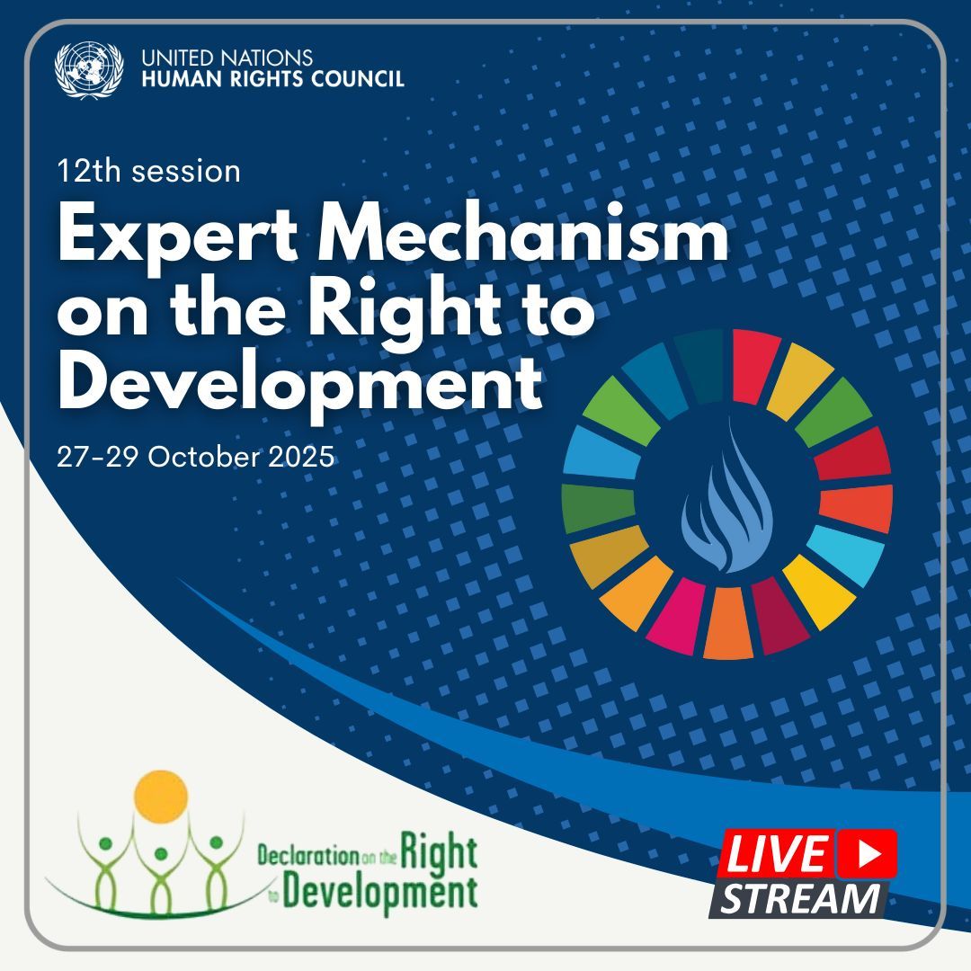 🚨Starting at <a href="/UNGeneva/">United Nations Geneva</a> today: Expert Mechanism on the Right to Development

On the agenda:
- Climate finance
- Improving people well-being
- Tariffs' impact on human rights &amp; development
- Role of civil society in realizing the right to devevlopment

📺buff.ly/wnyibUY