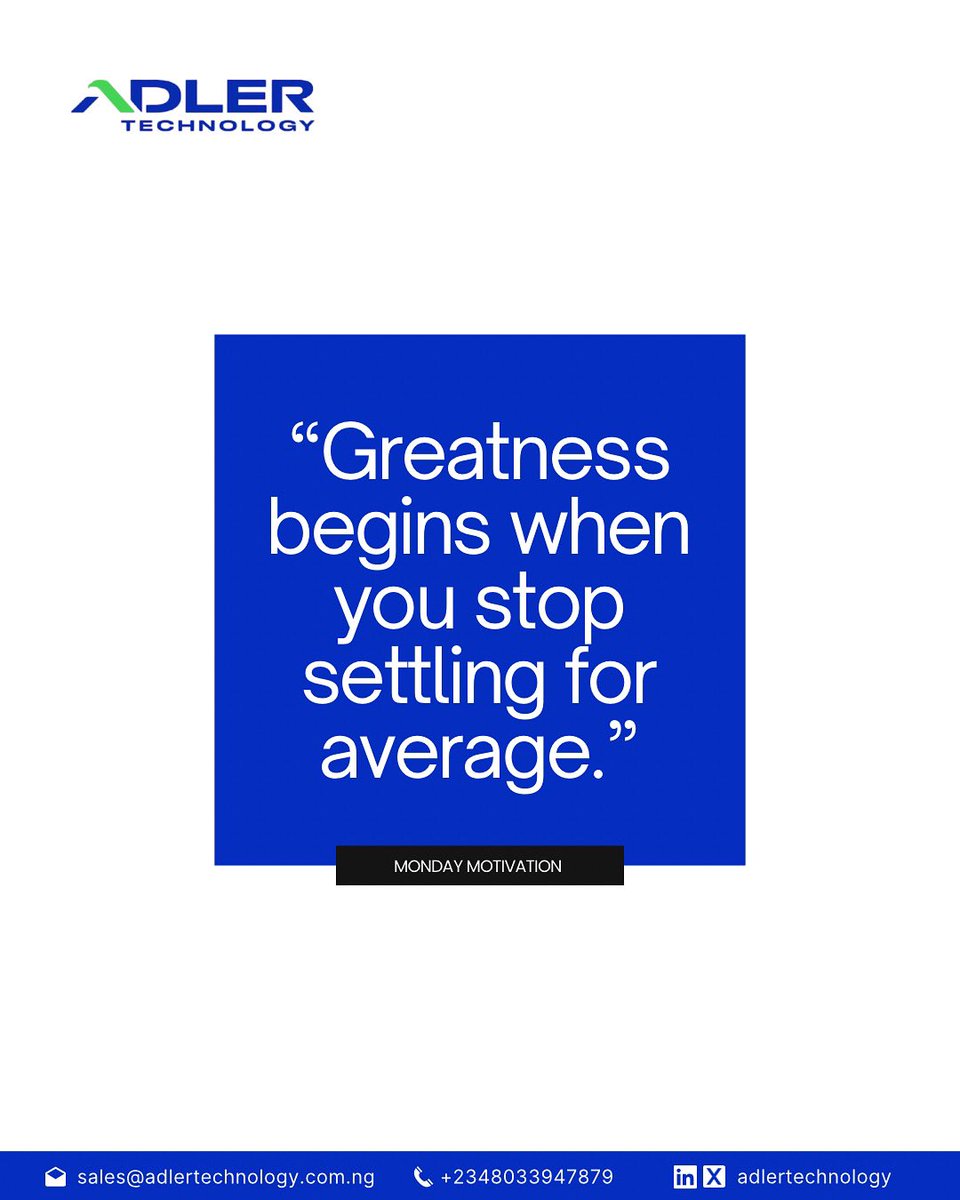 adlertechnology's tweet image. If you want extraordinary results, you must step beyond ordinary effort. Excellence isn’t a gift it’s a choice, repeated daily. 

Start this week choosing greatness over comfort.

#adlertechnology #AdlerEnterprise #mondaymotivation #newweek