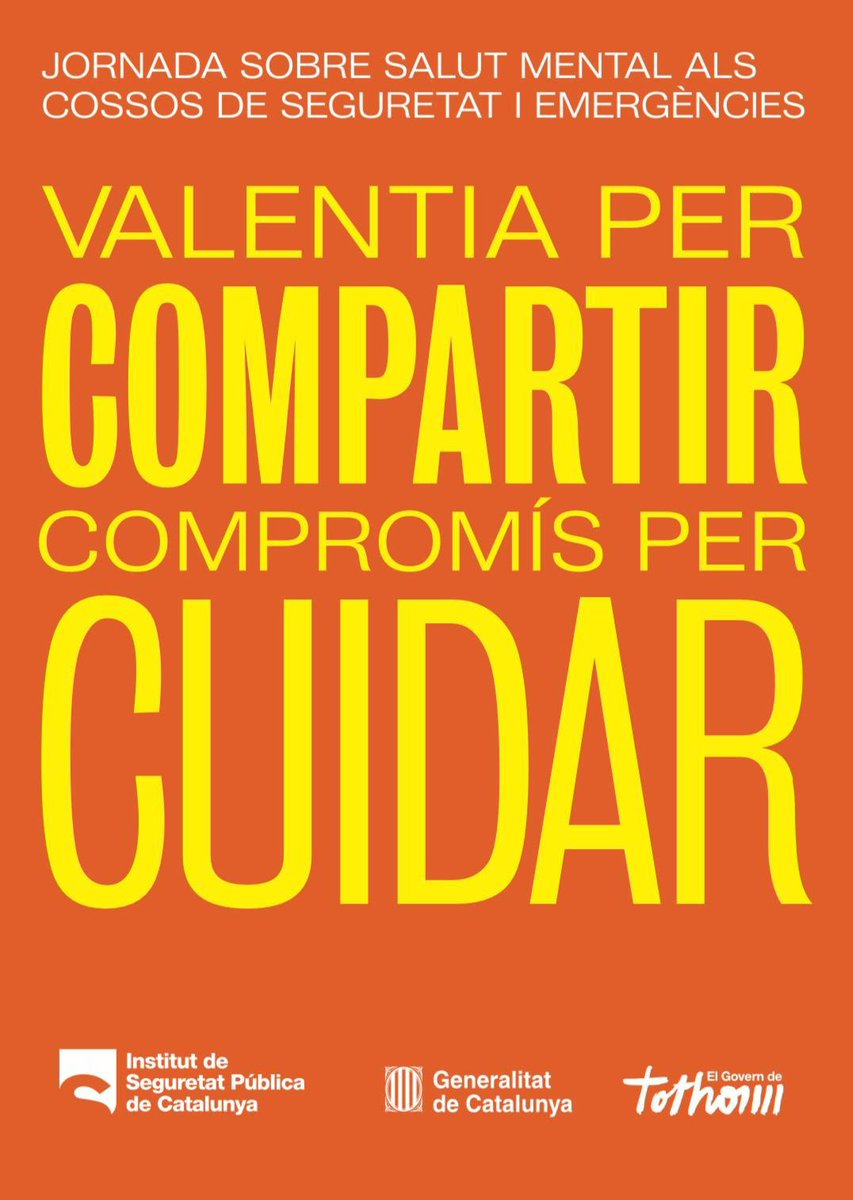 💭Jornada sobre salut mental als cossos de seguretat i emergències <a href="/interiorcat/">Interior i Seguretat Pública</a> 

🗓️El 29/10 a l'ISPC
🤝Valentia per compartir. Compromís per cuidar

🔗Inscriu-te! 👉 gen.cat/3J4Zpww